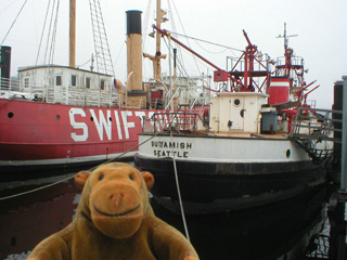 Mr Monkey looking at the Duwamish fireboat