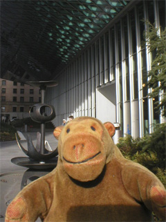 Mr Monkey outside the 4th Avenue entrance to the Central Library