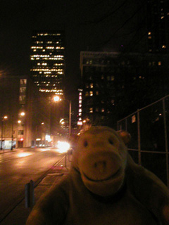 Mr Monkey looking north along 5th Avenue after dark