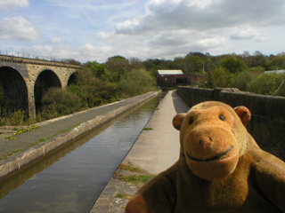 Mr Monkey looking along the Marple aqueduct