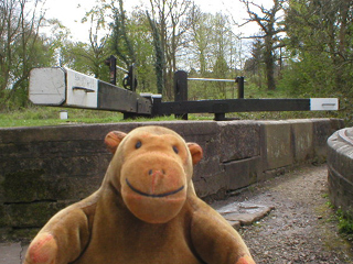 Mr Monkey on the bridge in front of the lower lock gate