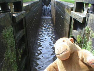 Mr Monkey looking through open lock gates