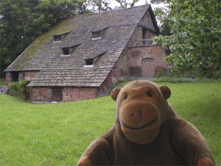 Mr Monkey looking at the outside of the mill