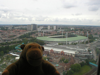 Mr Monkey looking down on Heysel football stadium