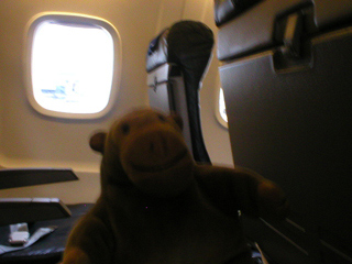 Mr Monkey in the plane to Manchester
