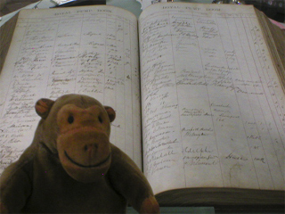 Mr Monkey examining the register of the Pump Rooms