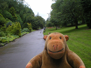 Mr Monkey walking along the Elgar Walk