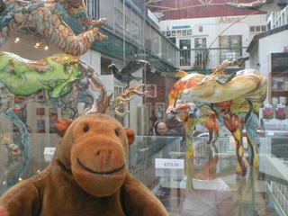 Mr Monkey looking at Audrey Douglas's creatures