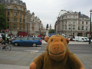 Mr Monkey looking down Whitehall from Trafalgar Square