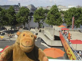 Mr Monkey looking down from the upper walkways around the National Theatre