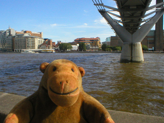 Mr Monkey looking at the underside of the Millennium Bridge
