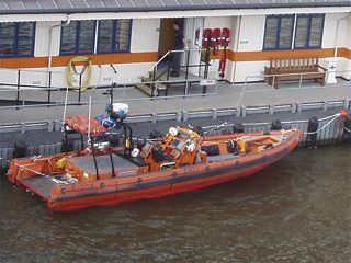 An E class lifeboat beside Lifeboat Pier