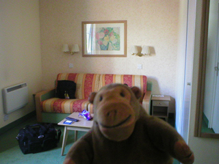 Mr Monkey in his Citadines Trafalgar hotel room