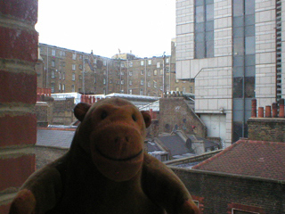 Mr Monkey looking out of his hotel window