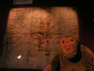 Mr Monkey looking at the Stockport market charter