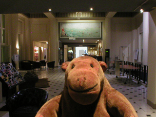Mr Monkey looking around the lobby of the Thermae Palace