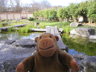 Mr Monkey about to step onto the plank bridge