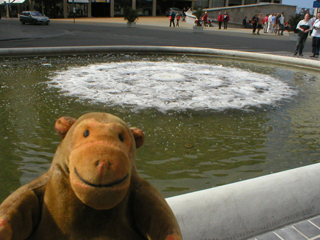 Mr Monkey looking at a fountain of sorts
