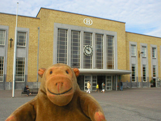 Mr Monkey outside Bruges railway station