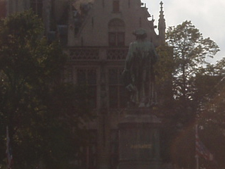 The back of the statue of Van Eyck
