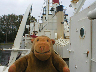 Mr Monkey on the deck of the West-Hinder II