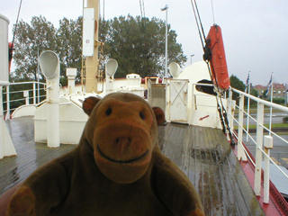 Mr Monkey looking across the rain soaked foredeck