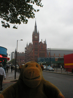 Mr Monkey looking at St Pancras Station from a distance