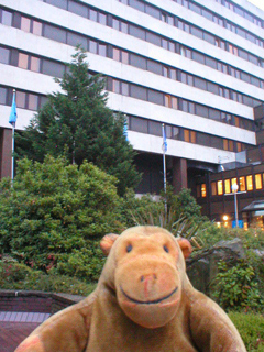 Mr Monkey outside the Novotel in Hammersmith