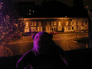 Mr Monkey looking at Hammersmith from the Novotel gardens