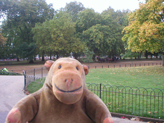 Mr Monkey watching a carriage drive along Rotten Row