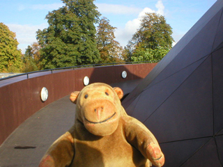 Mr Monkey scampering up the ramp around the Pavilion