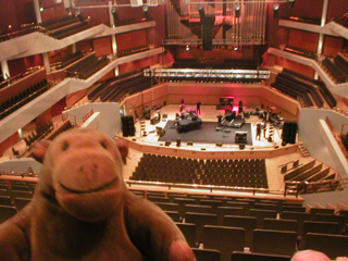 Mr Monkey looking at the stage from the gallery