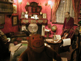 Mr Monkey looking into Sherlock Holmes's study