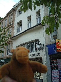 Mr Monkey outside the Willow Tea Rooms