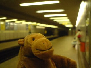 Mr Monkey waiting for an underground train