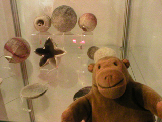 Mr Monkey looking at felt jewelery by Anat Gelbard