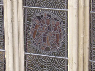 Stained glass in the nave of York Minster seen from outside