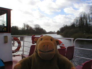 Mr Monkey looking towards York's Millennium Bridge