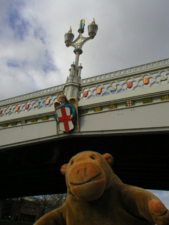 Mr Monkey looking up at the Lendal Bridge