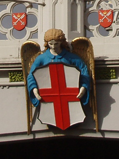 An angel holding a St George shield on the Lendal Bridge