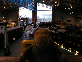 Mr Monkey looking towards the turntable from the wooden bridge