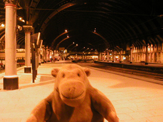 Mr Monkey waiting on platform 4 at York station
