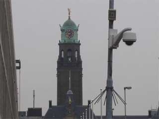 The distant tower of the Stadhuis