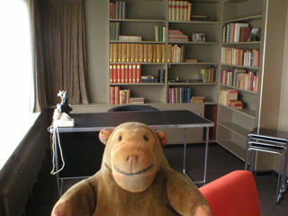 Mr Monkey looking around the library