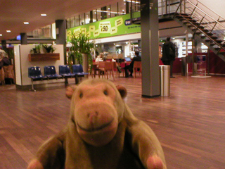 Mr Monkey in the departure lounge of Rotterdam airport