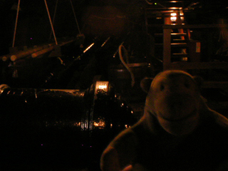 Mr Monkey on the gun deck of the Golden Hinde