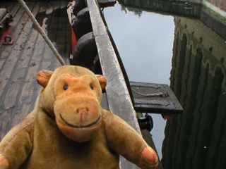Mr Monkey looking at the cannon rolled out on the port side