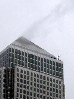 Vapour leaking from the top of One Canada Square