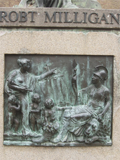 The plaque beneath Robert Milligan's statue