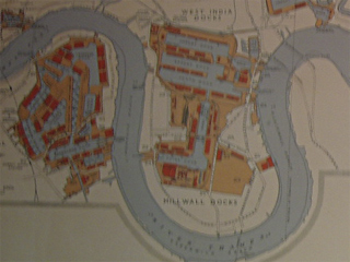 A detail of the map showing Rotherhithe and the West India Docks